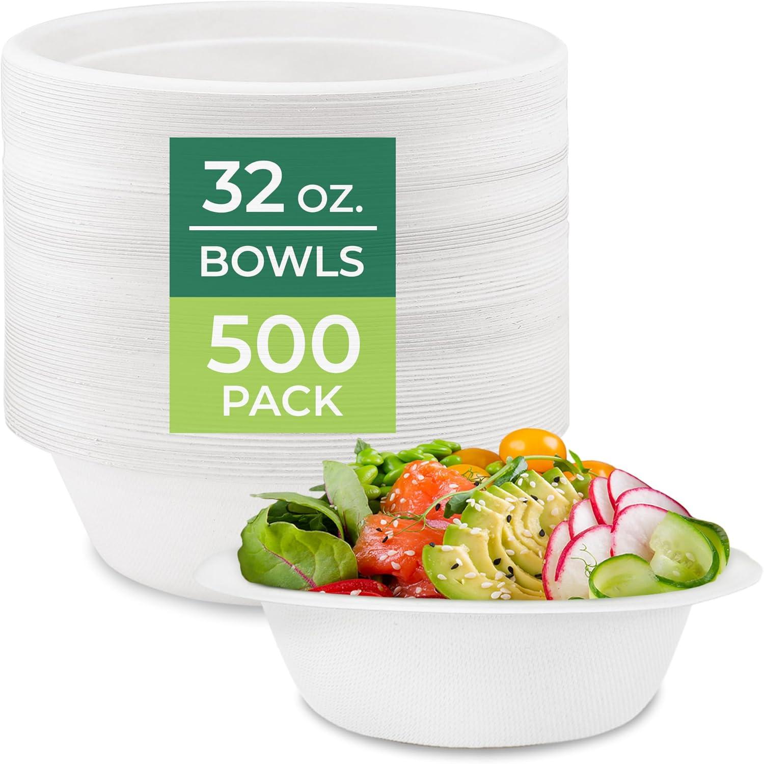 imageFreshware Paper Bowls Disposable 12 oz Soup Bowl 150Pack Biodegradable Sugarcane Fiber Serving Bowls Heavy Duty Bagasse for Hot Food Plates Microwave ampamp Freezer Safe Stackable DinnerwareWhite