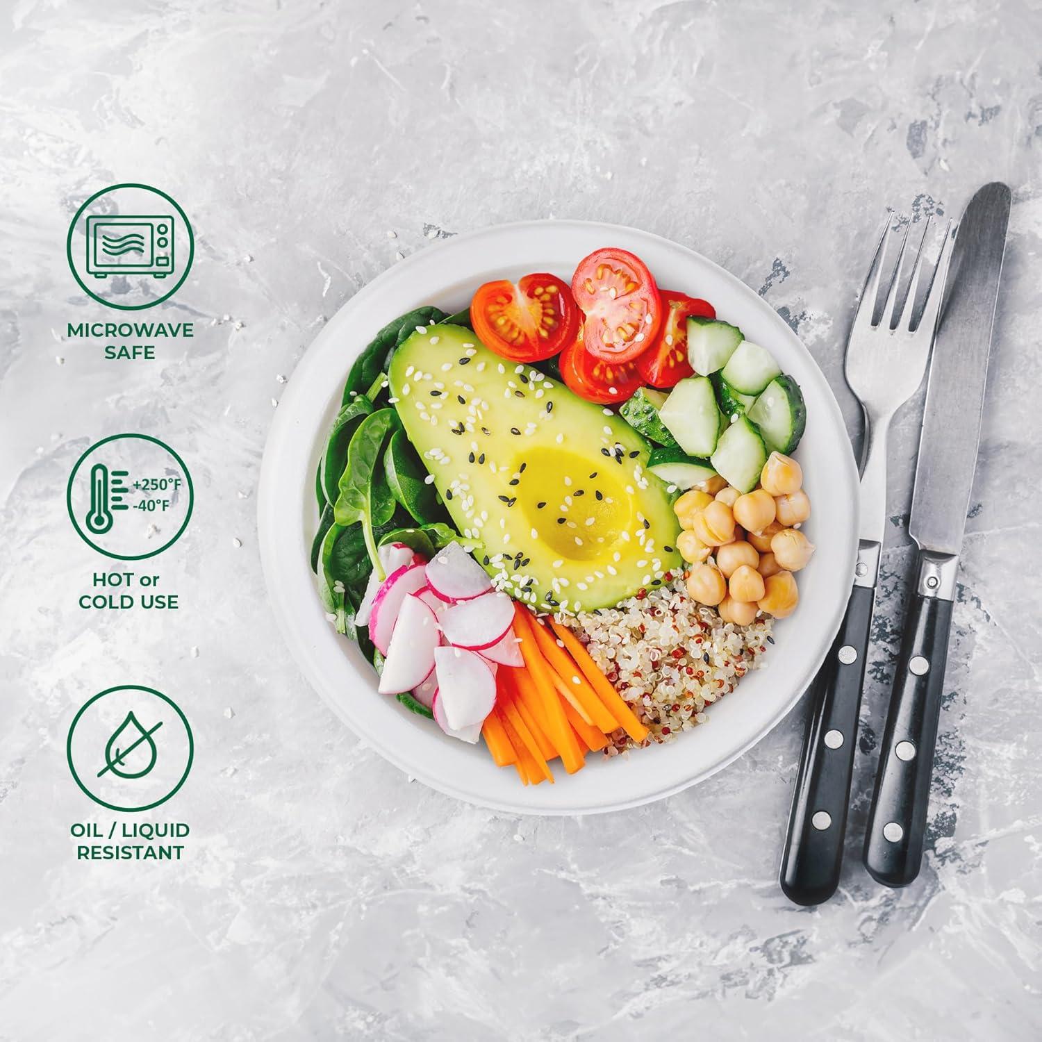 imageFreshware Paper Bowls Disposable 12 oz Soup Bowl 150Pack Biodegradable Sugarcane Fiber Serving Bowls Heavy Duty Bagasse for Hot Food Plates Microwave ampamp Freezer Safe Stackable DinnerwareWhite