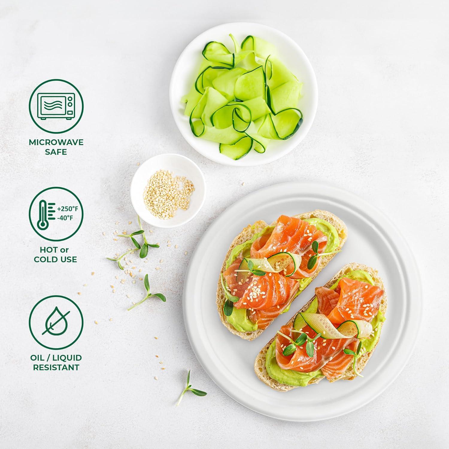 imageFreshware Paper Plates Disposable 10quot Plate 125Pack Biodegradable Sugarcane Fiber Dinner Plates Heavy Duty Dinnerware for Hot Food Microwave ampamp Freezer Safe Stackable Dinnerware10 Inch 150Pack