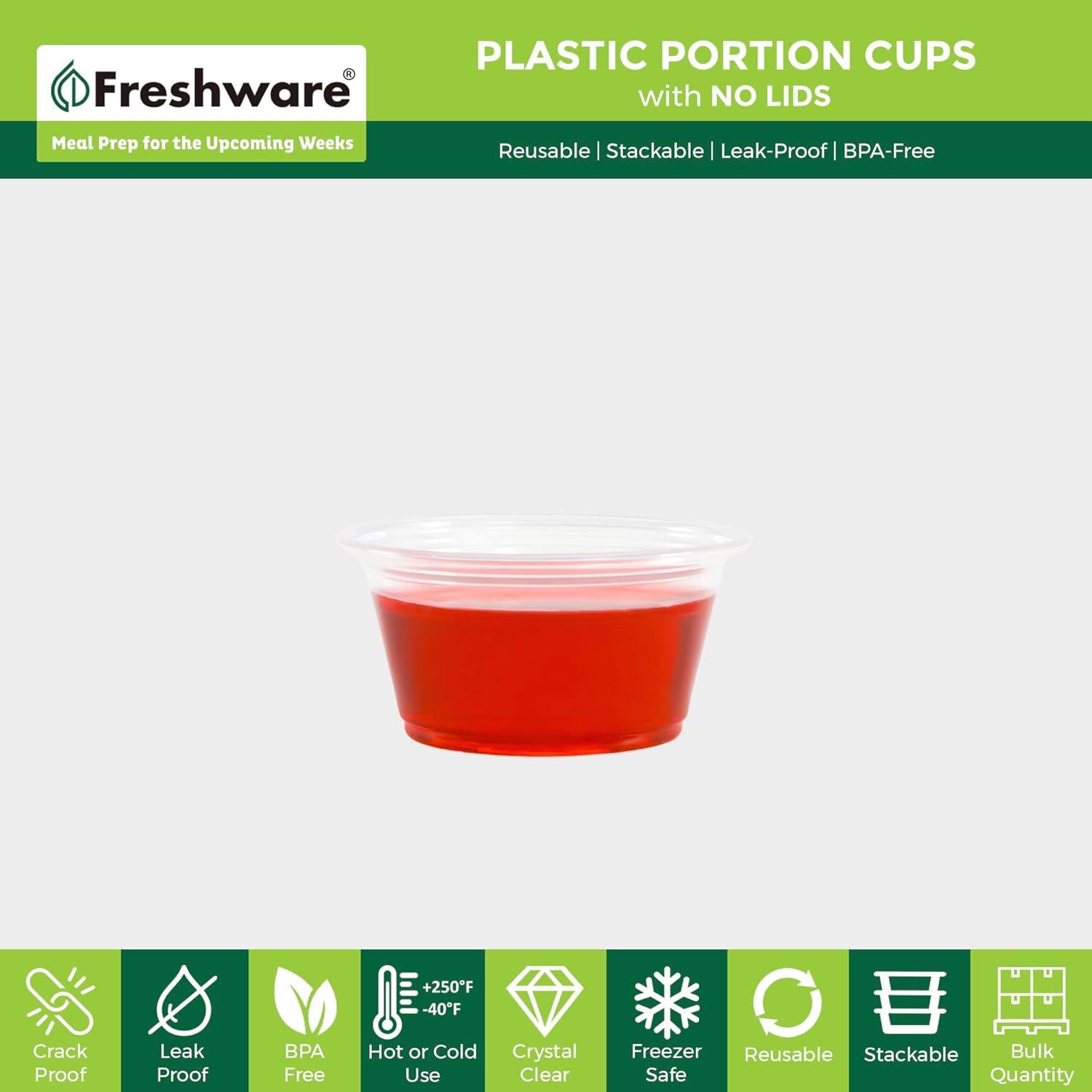 imageFreshware Plastic Portion Cups No Lids 2 Ounce 250 Count Disposable Plastic Cups for Meal Prep Salad Dressing Jellos Shot Cups Souffle Cups Condiment and Dipping Sauce Cups2 oz 250 cup