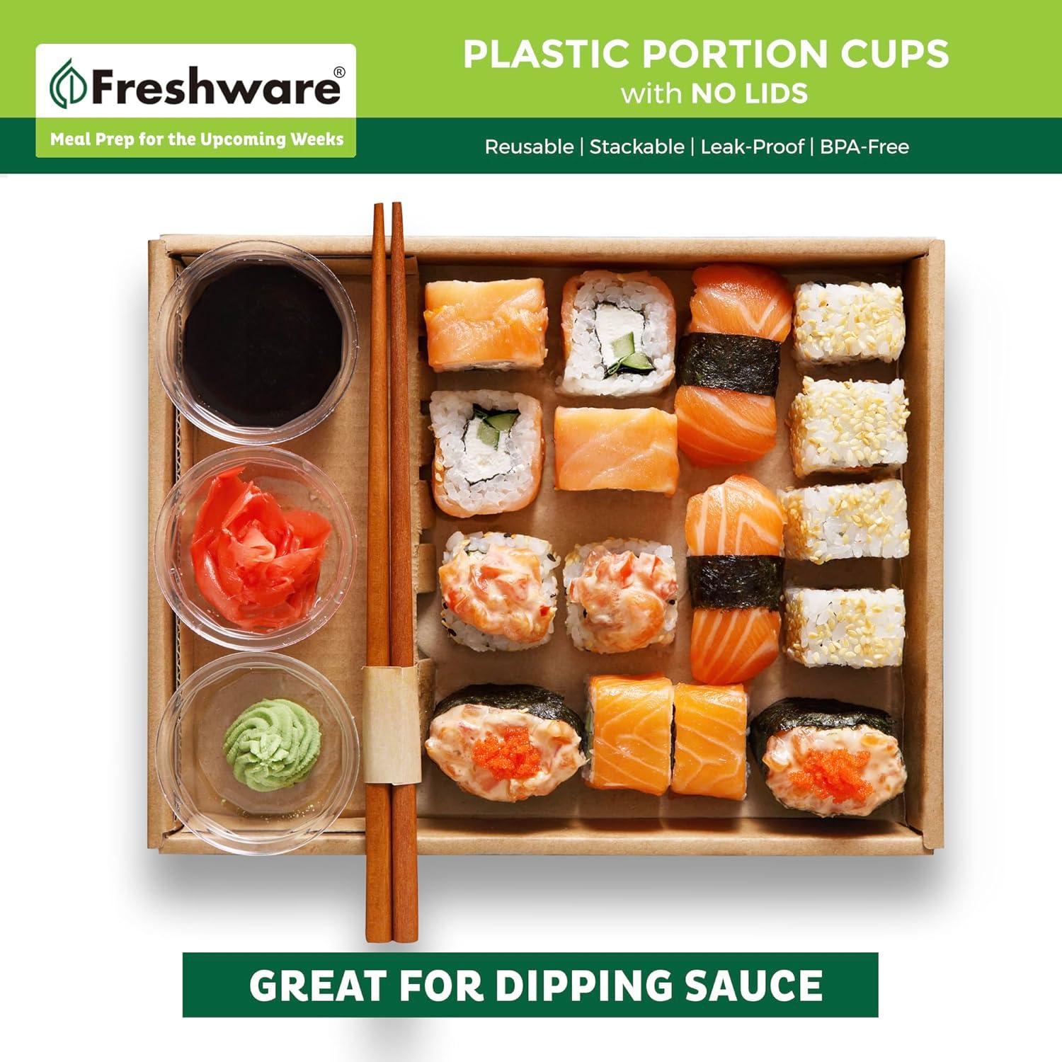 imageFreshware Plastic Portion Cups No Lids 2 Ounce 250 Count Disposable Plastic Cups for Meal Prep Salad Dressing Jellos Shot Cups Souffle Cups Condiment and Dipping Sauce Cups2 oz 250 cup