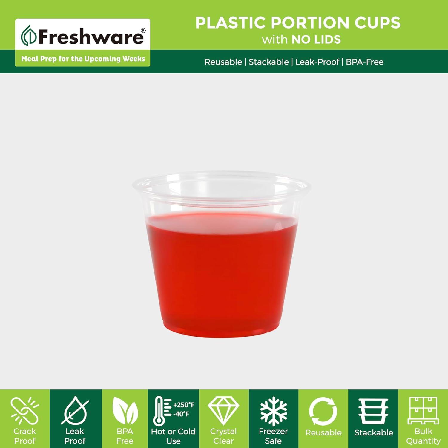 imageFreshware Plastic Portion Cups No Lids 2 Ounce 250 Count Disposable Plastic Cups for Meal Prep Salad Dressing Jellos Shot Cups Souffle Cups Condiment and Dipping Sauce Cups55 oz 250 cups