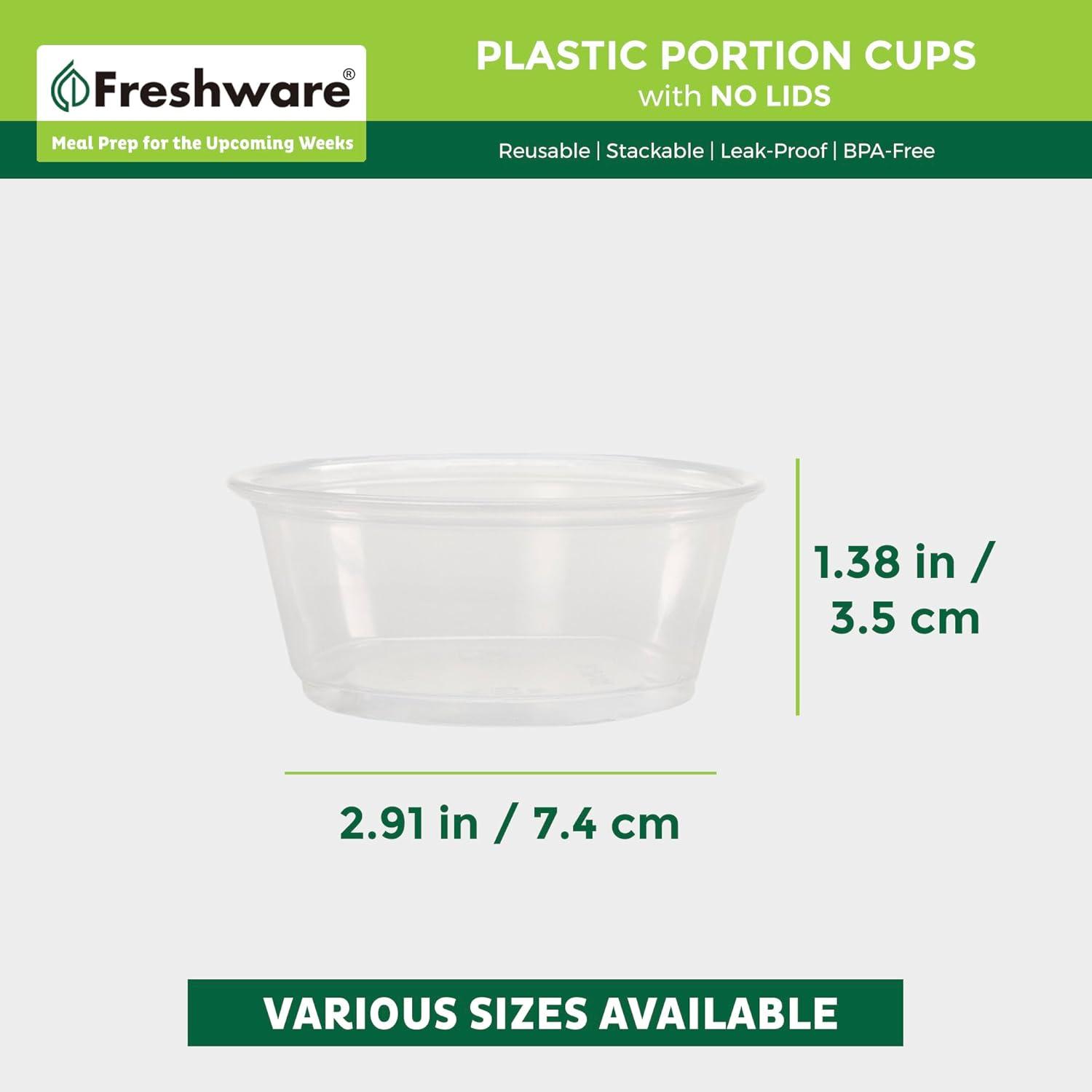 imageFreshware Plastic Portion Cups No Lids 2 Ounce 250 Count Disposable Plastic Cups for Meal Prep Salad Dressing Jellos Shot Cups Souffle Cups Condiment and Dipping Sauce Cups325 oz 250 cups