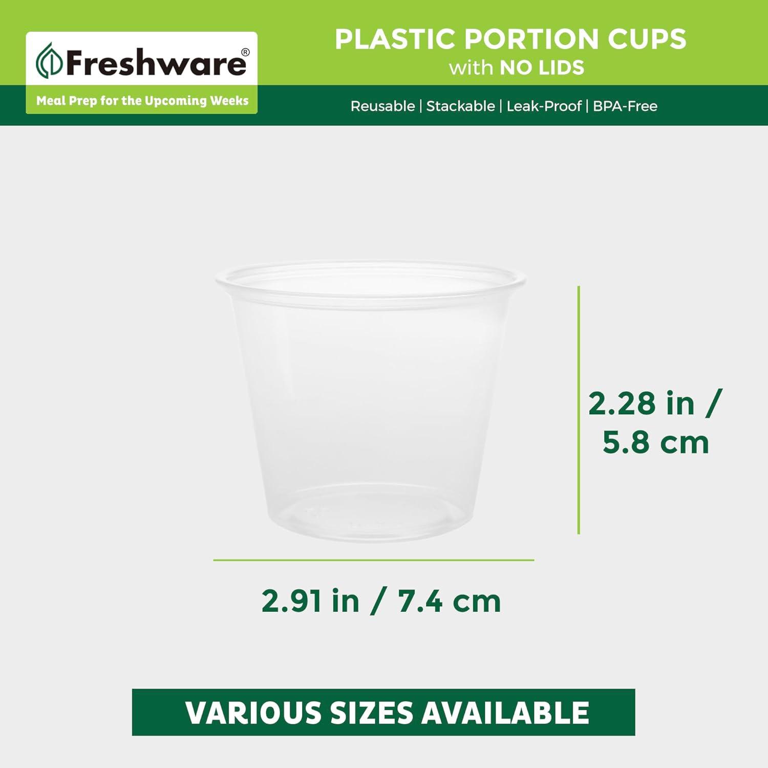 imageFreshware Plastic Portion Cups No Lids 2 Ounce 250 Count Disposable Plastic Cups for Meal Prep Salad Dressing Jellos Shot Cups Souffle Cups Condiment and Dipping Sauce Cups55 oz 250 cups