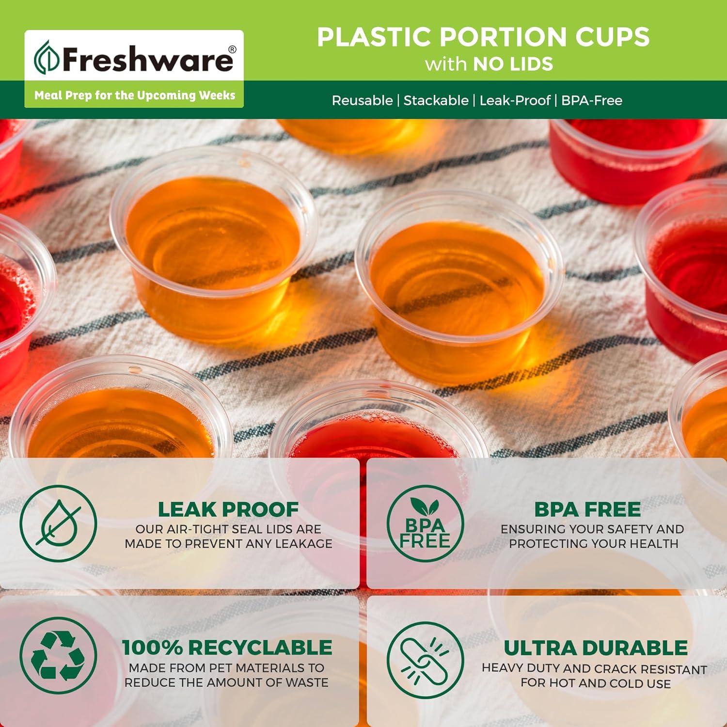 imageFreshware Plastic Portion Cups No Lids 2 Ounce 250 Count Disposable Plastic Cups for Meal Prep Salad Dressing Jellos Shot Cups Souffle Cups Condiment and Dipping Sauce Cups55 oz 250 cups