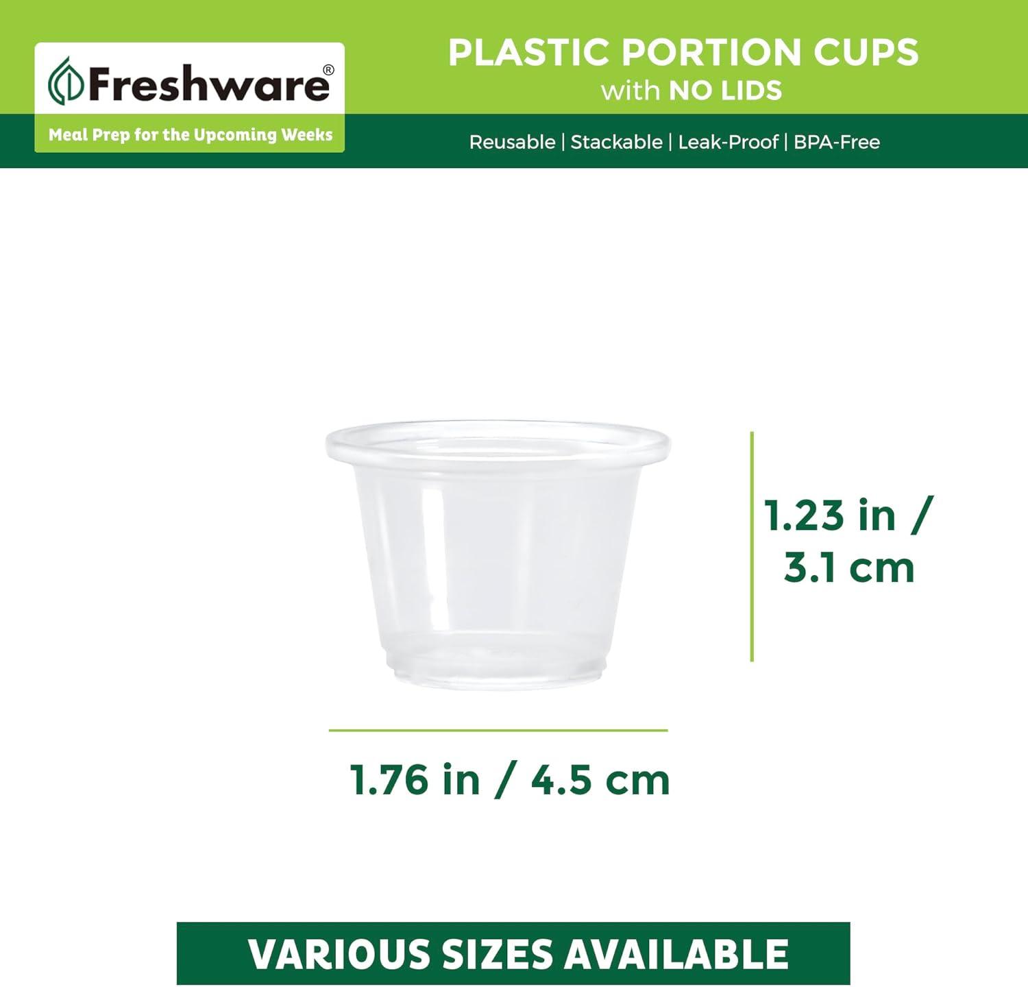 imageFreshware Plastic Portion Cups No Lids 2 Ounce 250 Count Disposable Plastic Cups for Meal Prep Salad Dressing Jellos Shot Cups Souffle Cups Condiment and Dipping Sauce Cups1 oz 250 cups