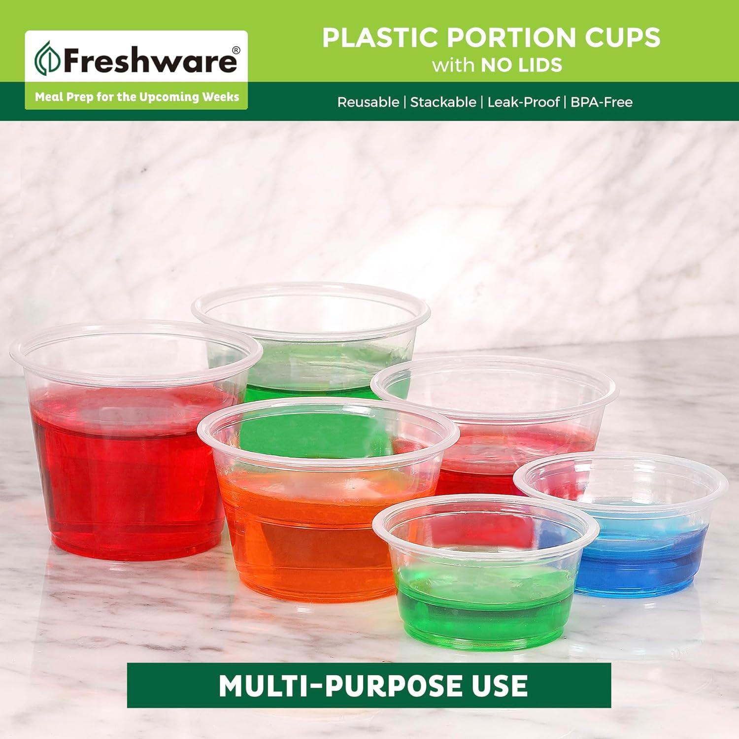 imageFreshware Plastic Portion Cups No Lids 2 Ounce 250 Count Disposable Plastic Cups for Meal Prep Salad Dressing Jellos Shot Cups Souffle Cups Condiment and Dipping Sauce Cups1 oz 250 cups