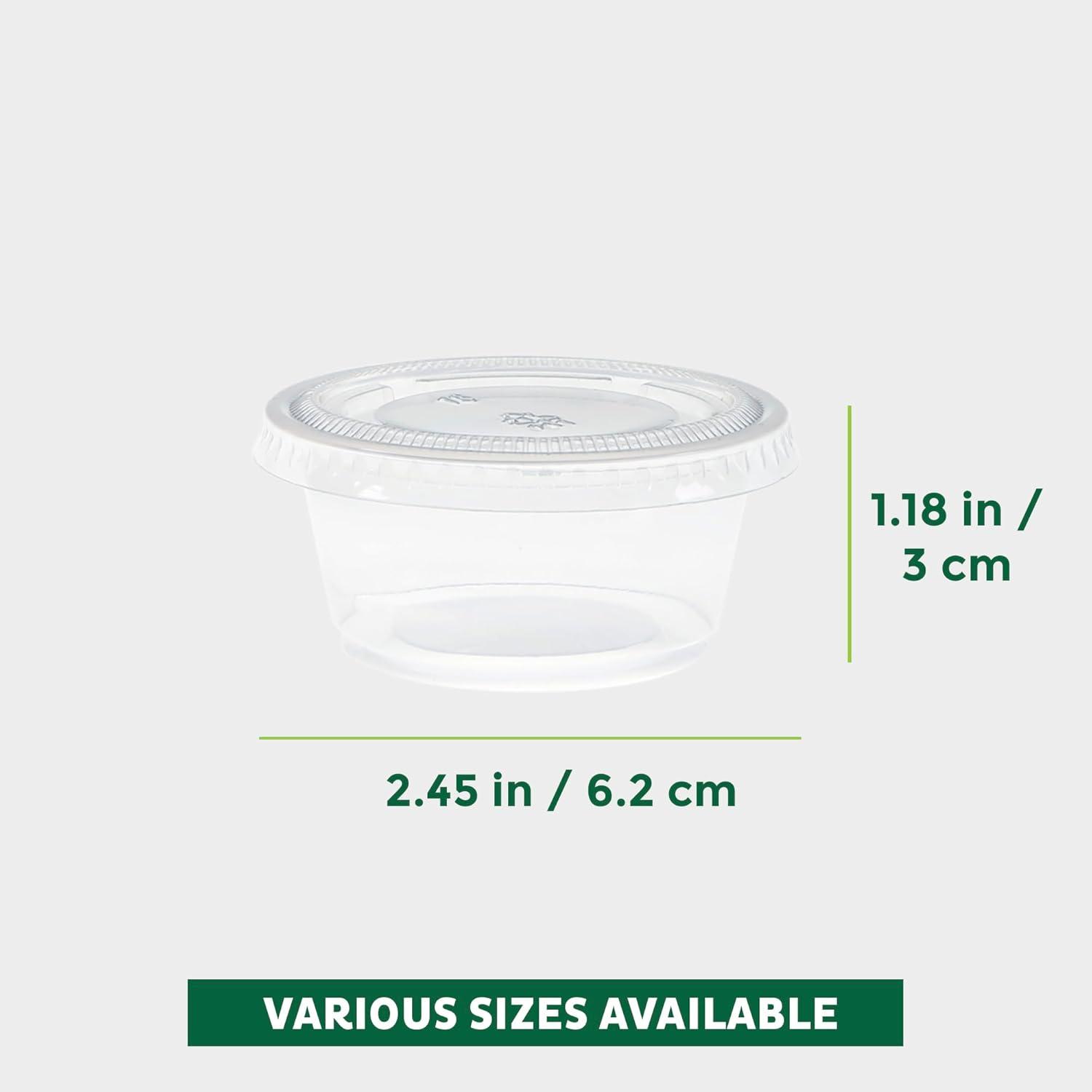 imageFreshware Plastic Portion Cups with Lids 1 Ounce 200 Sets Disposable Plastic Cups for Meal Prep Salad Dressing Jellos Shot Cups Souffle Cups Condiment and Dipping Sauce Cups2 oz 400 sets