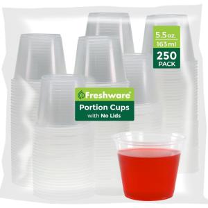 Freshware Plastic Portion Cups (No Lids) [2 Ounce, 250 Count] Disposable Plastic Cups for Meal Prep, Salad Dressing, Jellos Shot Cups, Souffle Cups, Condiment and Dipping Sauce Cups(5.5 oz – 250 cups)