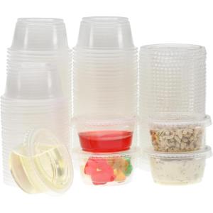 Freshware Plastic Portion Cups with Lids [1 Ounce, 200 Sets] Disposable Plastic Cups for Meal Prep, Salad Dressing, Jellos Shot Cups, Souffle Cups, Condiment and Dipping Sauce Cups(2 oz – 400 sets)