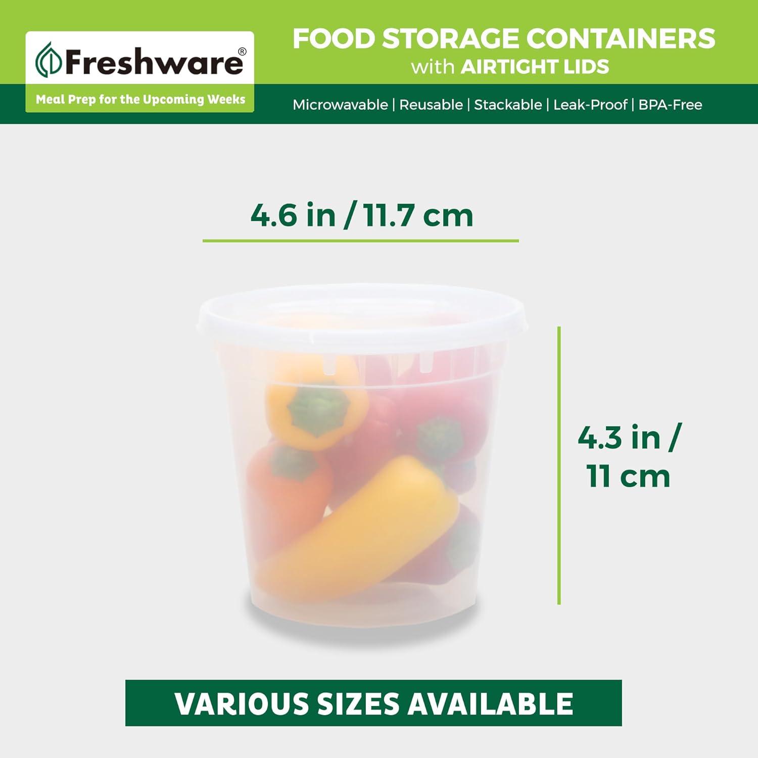 imageFreshware 48 Pack of 16 and 32 oz 24 sets each size Food Storage Containers with Lids Plastic Deli Containers Meal Prep Containers Microwave and Freezer Safe Stackable Leakproof BPA Free Clear24 oz 240Set