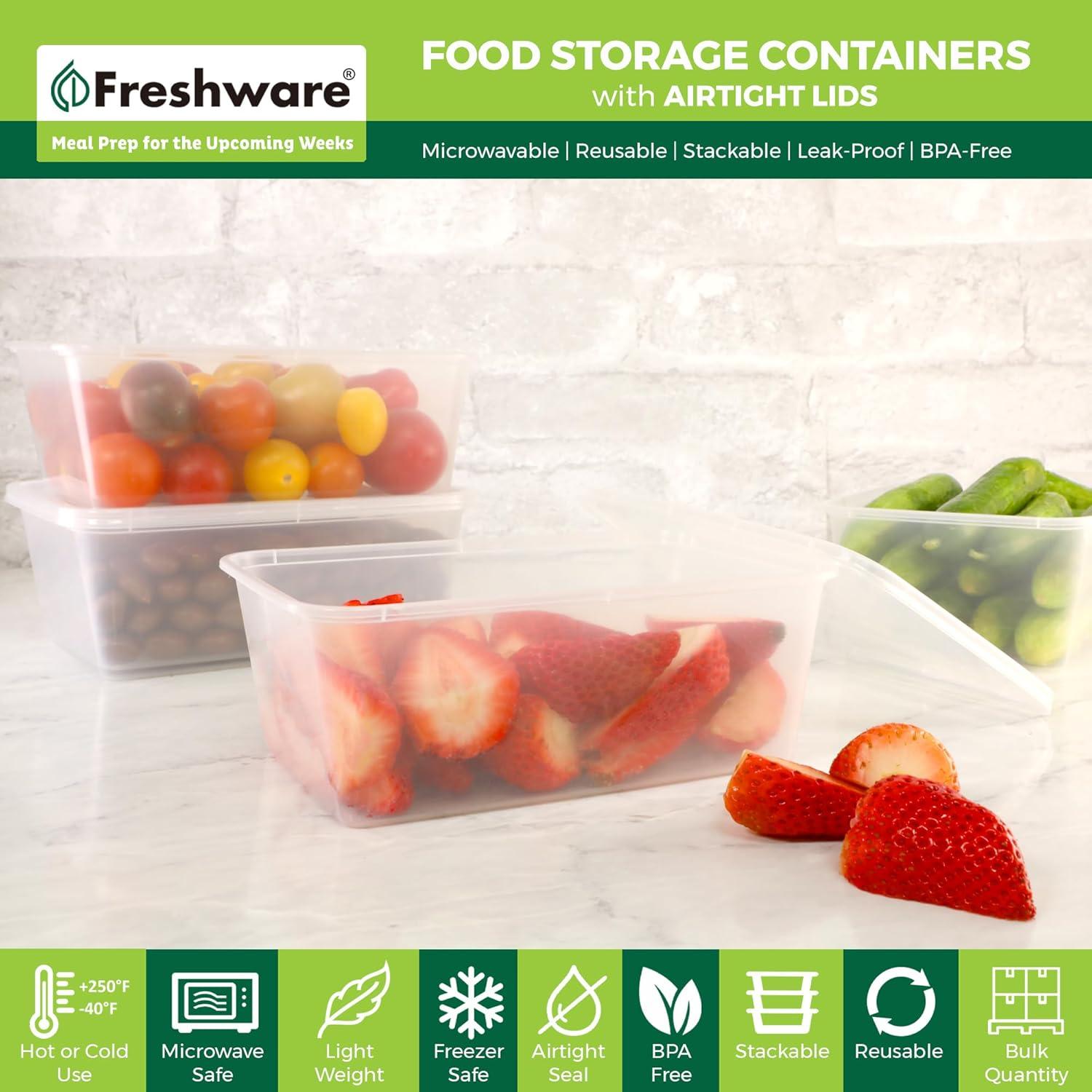 imageFreshware Food Storage Containers 240 Set 12 oz Plastic Deli Containers with Lids Slime Soup Meal Prep Containers BPA Free Stackable Leakproof Microwave Dishwasher and Freezer Safe34 oz 50Sets