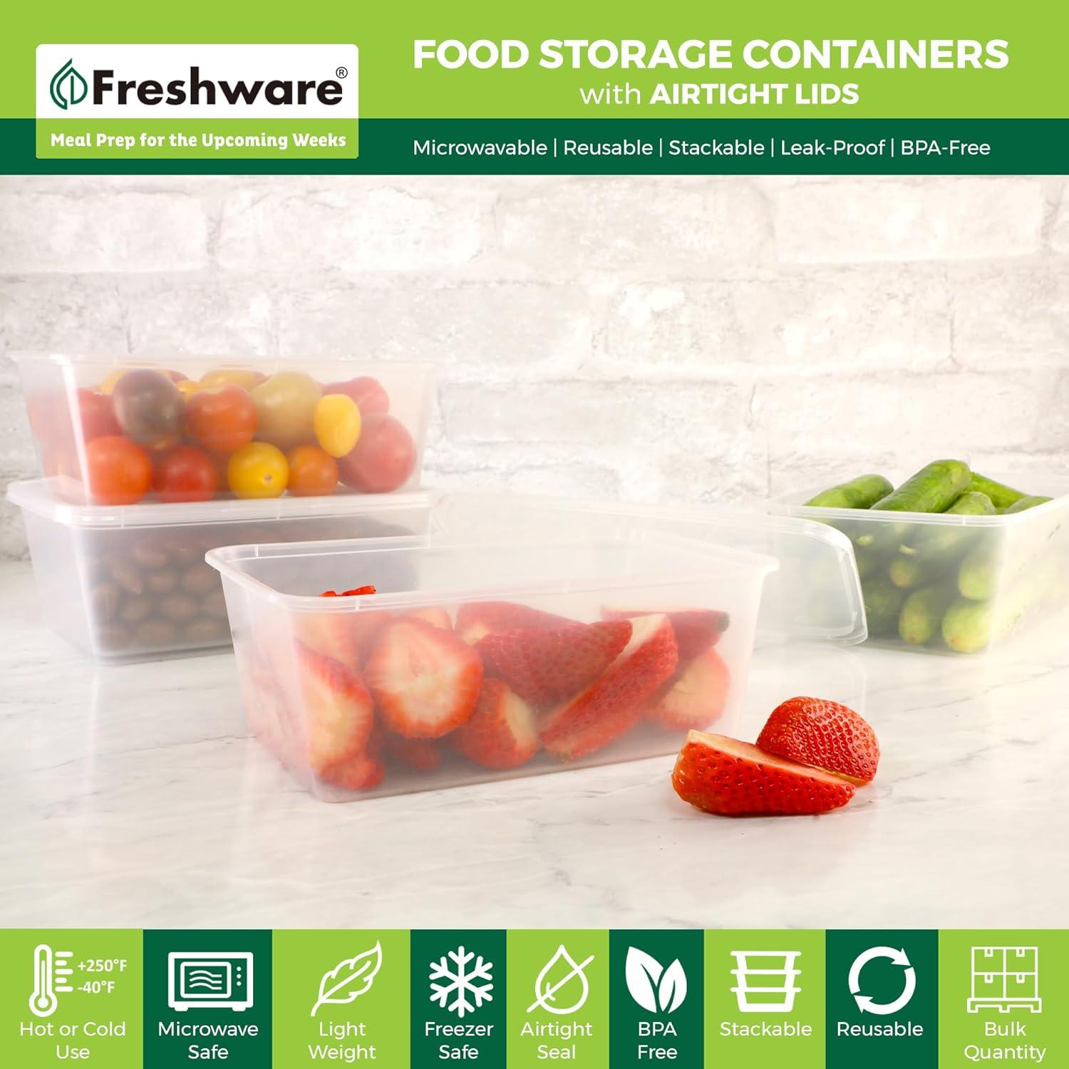 imageFreshware Food Storage Containers 240 Set 12 oz Plastic Deli Containers with Lids Slime Soup Meal Prep Containers BPA Free Stackable Leakproof Microwave Dishwasher and Freezer Safe25 oz 50Pack