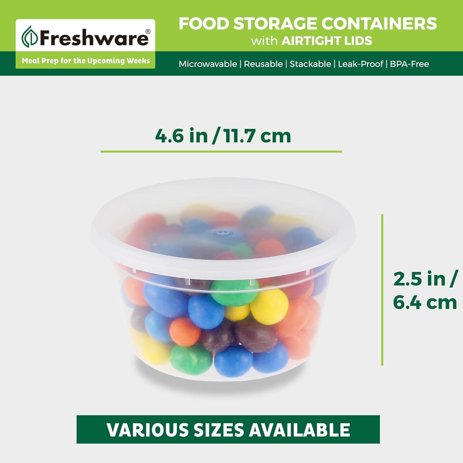 imageFreshware Food Storage Containers 240 Set 12 oz Plastic Deli Containers with Lids Slime Soup Meal Prep Containers BPA Free Stackable Leakproof Microwave Dishwasher and Freezer Safe12 oz 50Set