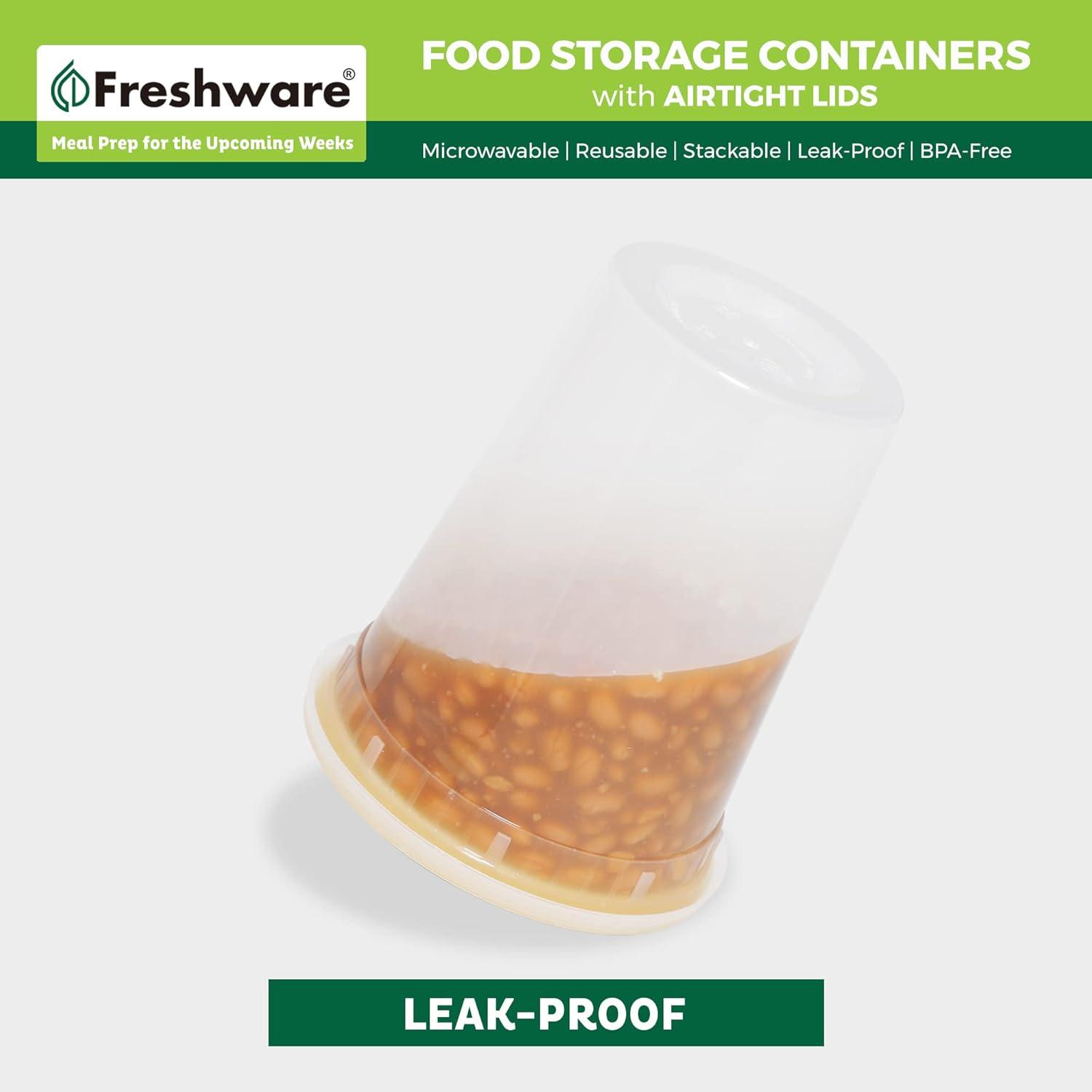 imageFreshware Food Storage Containers 240 Set 12 oz Plastic Deli Containers with Lids Slime Soup Meal Prep Containers BPA Free Stackable Leakproof Microwave Dishwasher and Freezer Safe8 16 32 oz 60 Mix Set