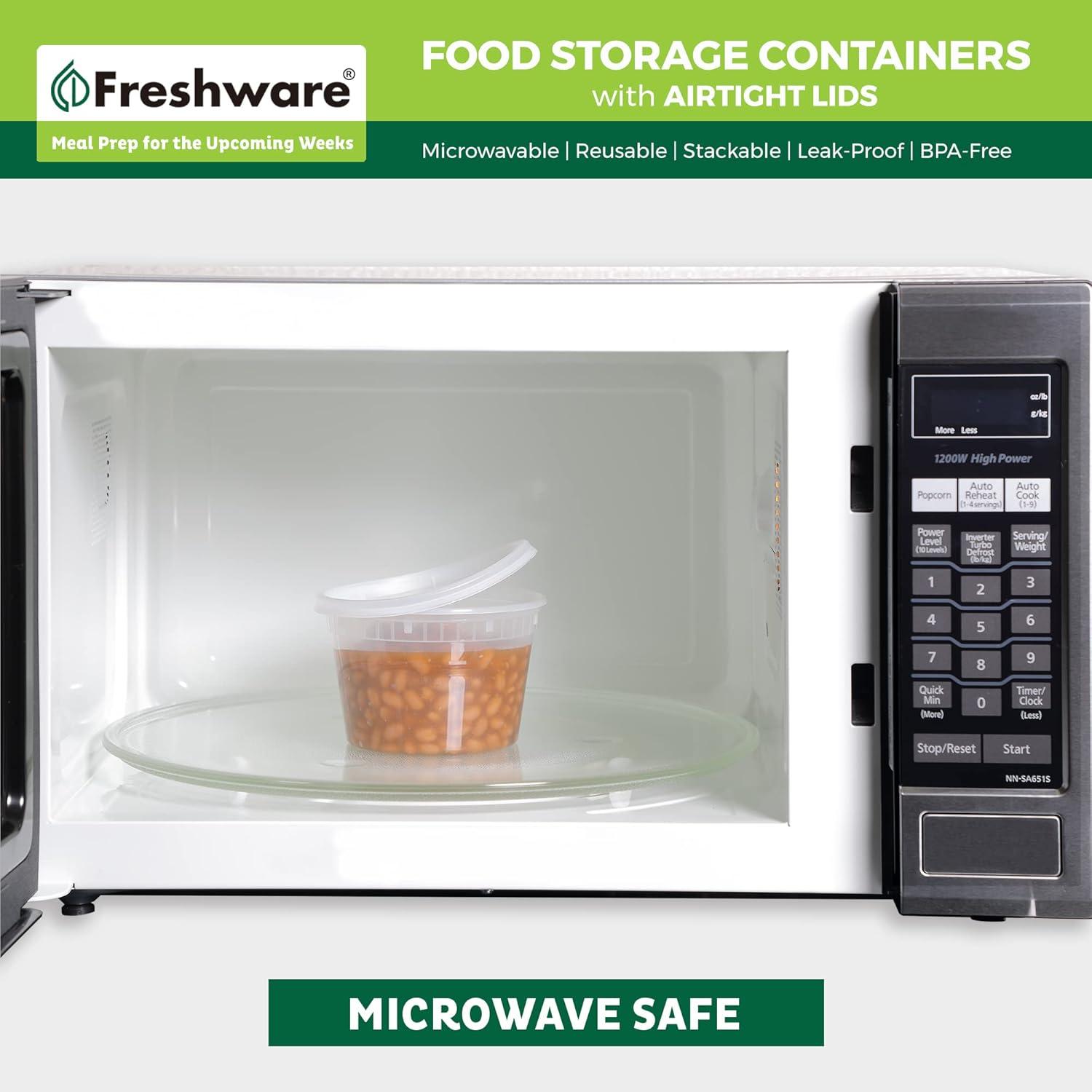 imageFreshware Food Storage Containers 240 Set 12 oz Plastic Deli Containers with Lids Slime Soup Meal Prep Containers BPA Free Stackable Leakproof Microwave Dishwasher and Freezer Safe12 oz 240Set