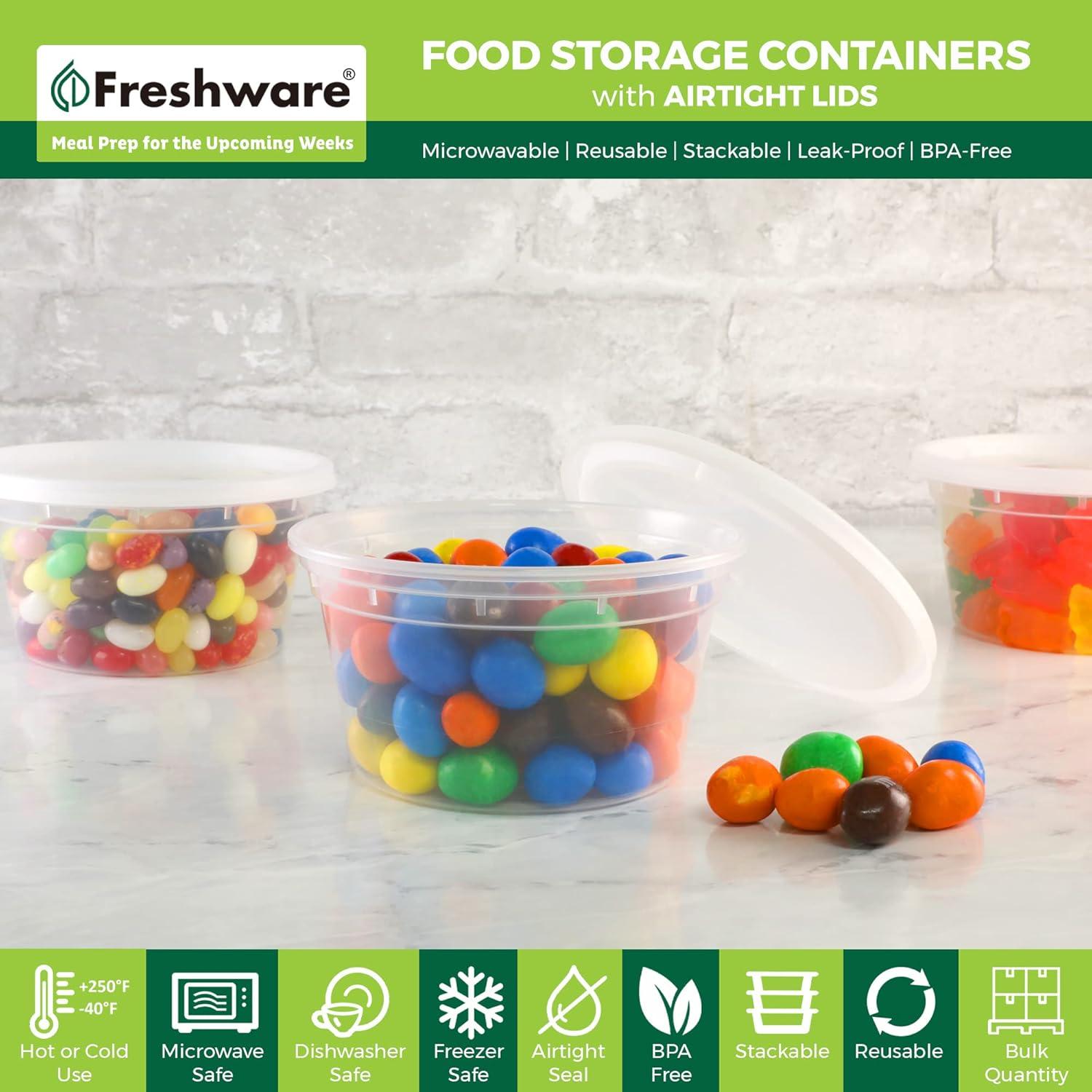 imageFreshware Food Storage Containers 240 Set 12 oz Plastic Deli Containers with Lids Slime Soup Meal Prep Containers BPA Free Stackable Leakproof Microwave Dishwasher and Freezer Safe12 oz 240Set