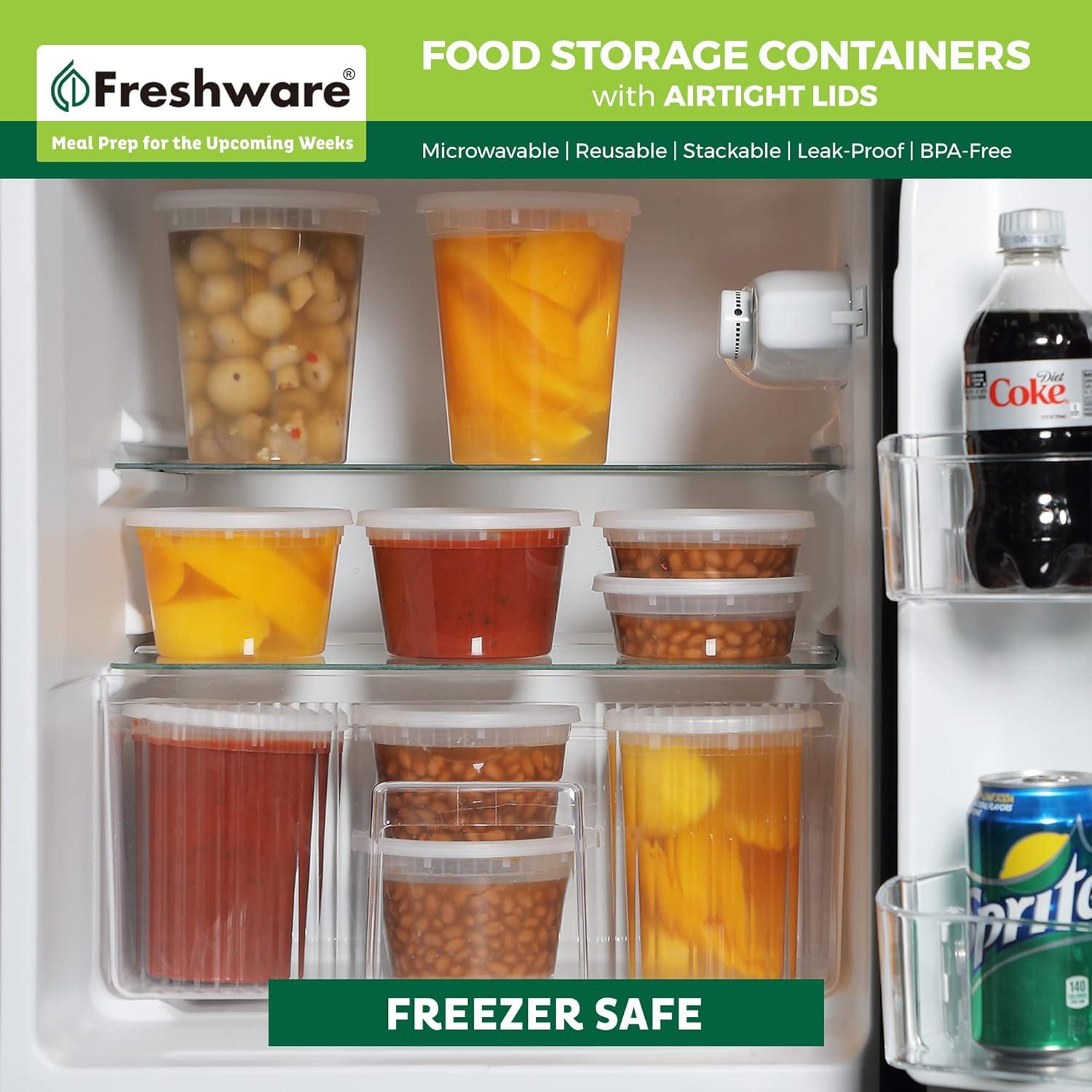 imageFreshware Food Storage Containers 240 Set 12 oz Plastic Deli Containers with Lids Slime Soup Meal Prep Containers BPA Free Stackable Leakproof Microwave Dishwasher and Freezer Safe12 oz 50Set