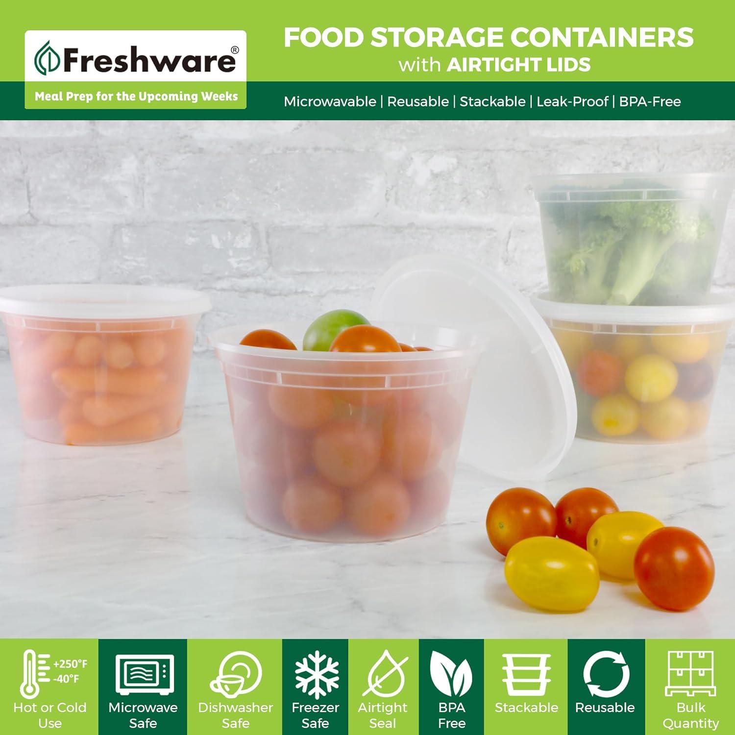 imageFreshware Food Storage Containers 50 Set 16 oz Plastic Deli Containers with Lids Slime Soup Meal Prep Containers BPA Free Stackable Leakproof MicrowaveDishwasherFreezer Safe16 oz 36 Set