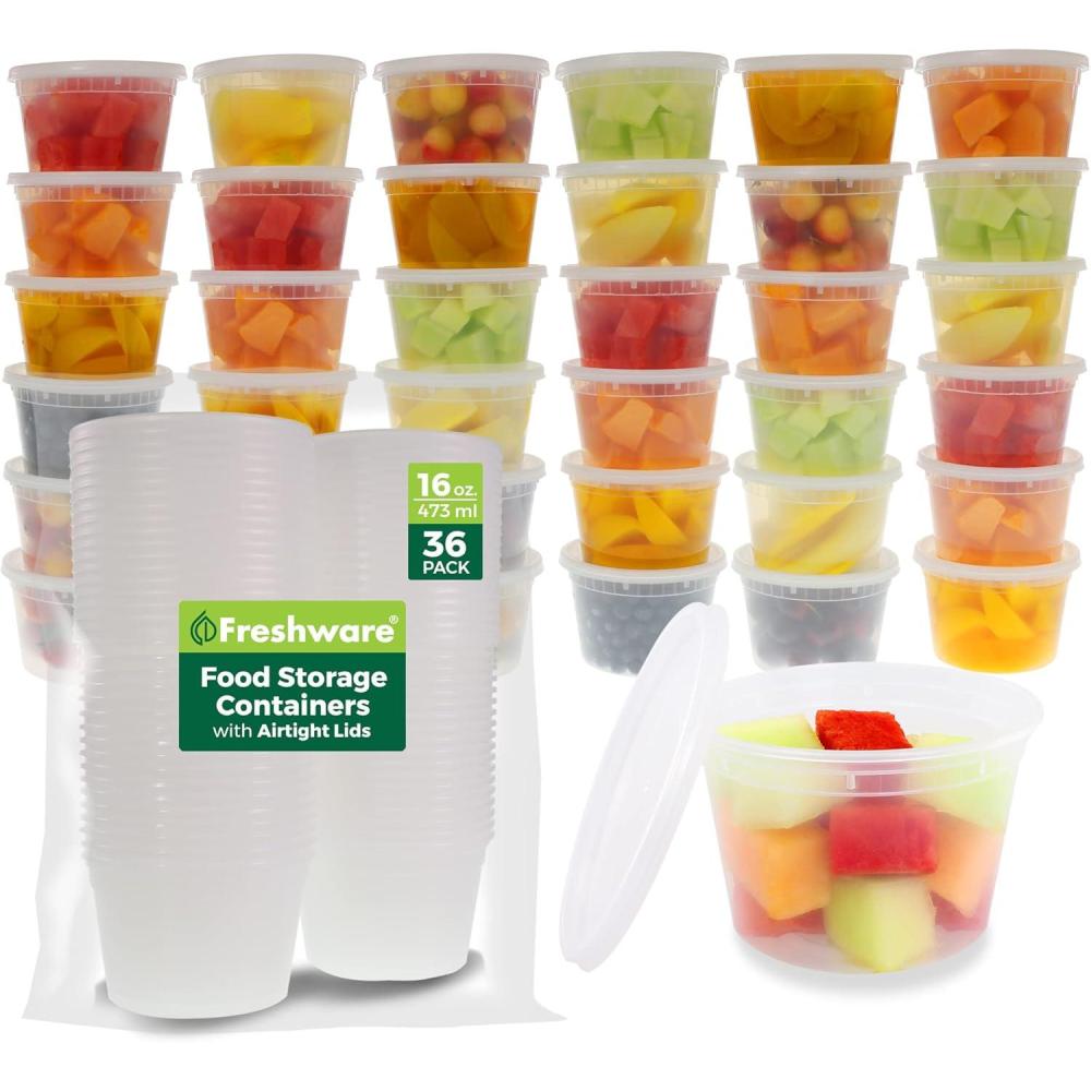 imageFreshware Food Storage Containers 50 Set 16 oz Plastic Deli Containers with Lids Slime Soup Meal Prep Containers  BPA Free  Stackable  Leakproof  MicrowaveDishwasherFreezer Safe16 oz  36 Set
