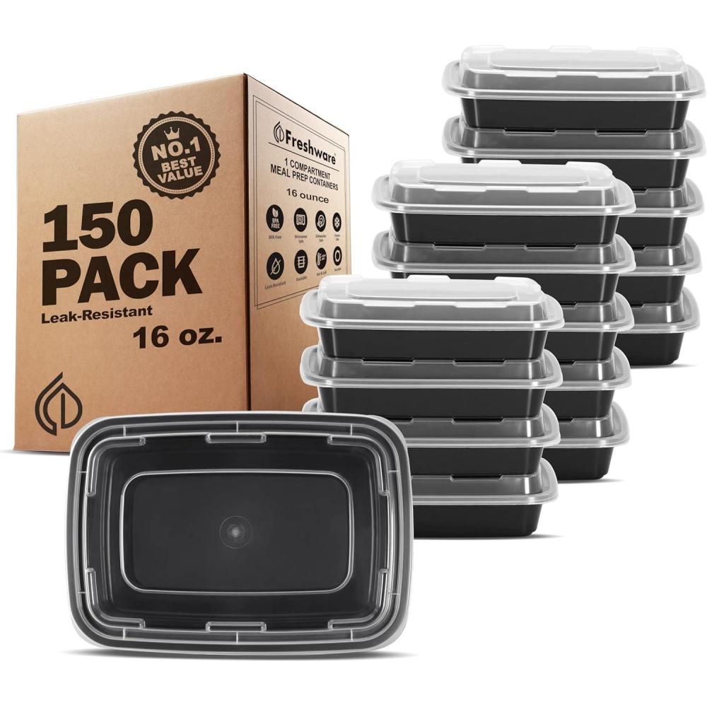 imageFreshware Meal Prep Containers 1 Compartment Food Storage Containers with Lids Bento Box BPA Free Stackable 16 oz 150 count Pack of 11COMP150PK