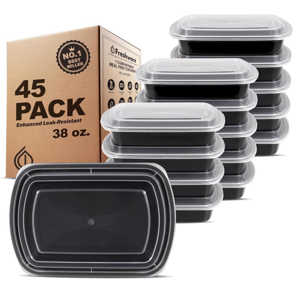 imageFreshware Meal Prep Containers 1 Compartment Food Storage Containers with Lids Bento Box BPA Free Stackable 16 oz 150 count Pack of 11COMP45PK