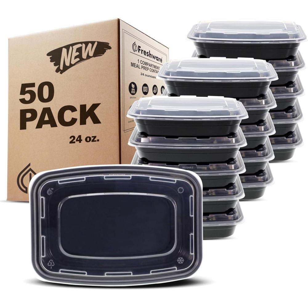 imageFreshware Meal Prep Containers 1 Compartment Food Storage Containers with Lids Bento Box BPA Free Stackable 16 oz 150 count Pack of 11COMP50PK