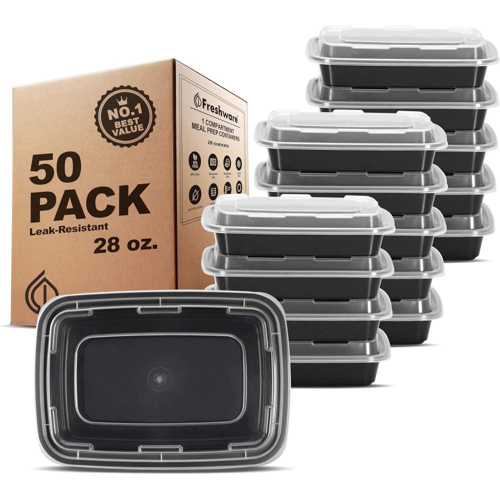 imageFreshware Meal Prep Containers 1 Compartment Food Storage Containers with Lids Bento Box BPA Free Stackable 16 oz 150 count Pack of 128OZ50PK