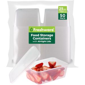 Freshware Food Storage Containers [240 Set] 12 oz Plastic Deli Containers with Lids, Slime, Soup, Meal Prep Containers, BPA Free, Stackable, Leakproof, Microwave, Dishwasher and Freezer Safe(25 oz  50-Pack)