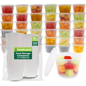 Freshware Food Storage Containers [240 Set] 16 oz Plastic Deli Containers with Lids, Slime, Soup, Meal Prep Containers | BPA Free | Stackable | Leakproof | Microwave/Dishwasher/Freezer Safe