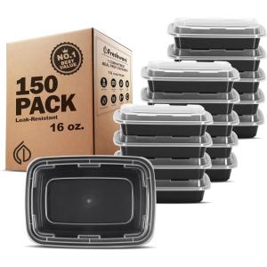 Freshware Meal Prep Containers 1 Compartment Food Storage Containers with Lids, Bento Box, BPA Free, Stackable, (16 oz), 150 count (Pack of 1)(1COMP-150PK)