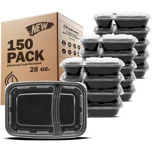 Freshware Meal Prep Containers [150 Pack] 2 Compartment with Lids, Food Storage Containers, Bento Box, BPA Free, Stackable, Microwave/Dishwasher/Freezer Safe (28 oz)