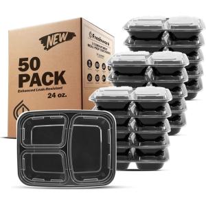 Freshware Meal Prep Containers [150 Pack] 3 Compartment Food Containers with Lids, Bento Box, Stackable, Microwave/Dishwasher Safe (32 oz)(24OZ 50PK)