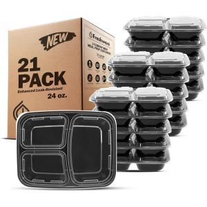 Freshware Meal Prep Containers [150 Pack] 3 Compartment Food Containers with Lids, Bento Box, Stackable, Microwave/Dishwasher Safe (32 oz)(24OZ-21PK)