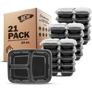 Freshware Meal Prep Containers [50 Pack] 1 Compartment with Lids, Food Storage Containers, Bento Box, BPA Free, Stackable, Microwave/Dishwasher/Freezer Safe (28 oz)(3-COMP-24OZ)