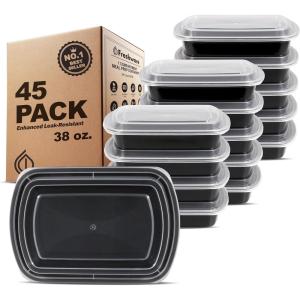 Freshware Meal Prep Containers [50 Pack] 1 Compartment with Lids, Food Storage Containers, Bento Box, BPA Free, Stackable, Microwave/Dishwasher/Freezer Safe (28 oz)(38OZ-45PK)