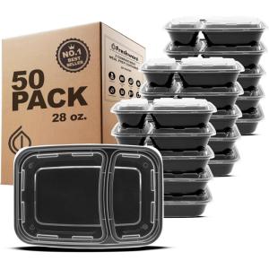 Freshware Meal Prep Containers [50 Pack] 1 Compartment with Lids, Food Storage Containers, Bento Box, BPA Free, Stackable, Microwave/Dishwasher/Freezer Safe (28 oz)(28OZ_50PK)