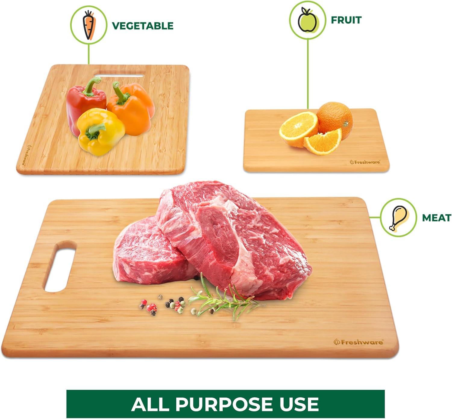 imageBamboo Cutting Boards for Kitchen with Juice Groove ExtraLarge Wood Cutting Board for Chopping Meat Vegetables Fruits Cheese Knife Friendly Serving Tray with Handles 18 x 125 InchSet of 3