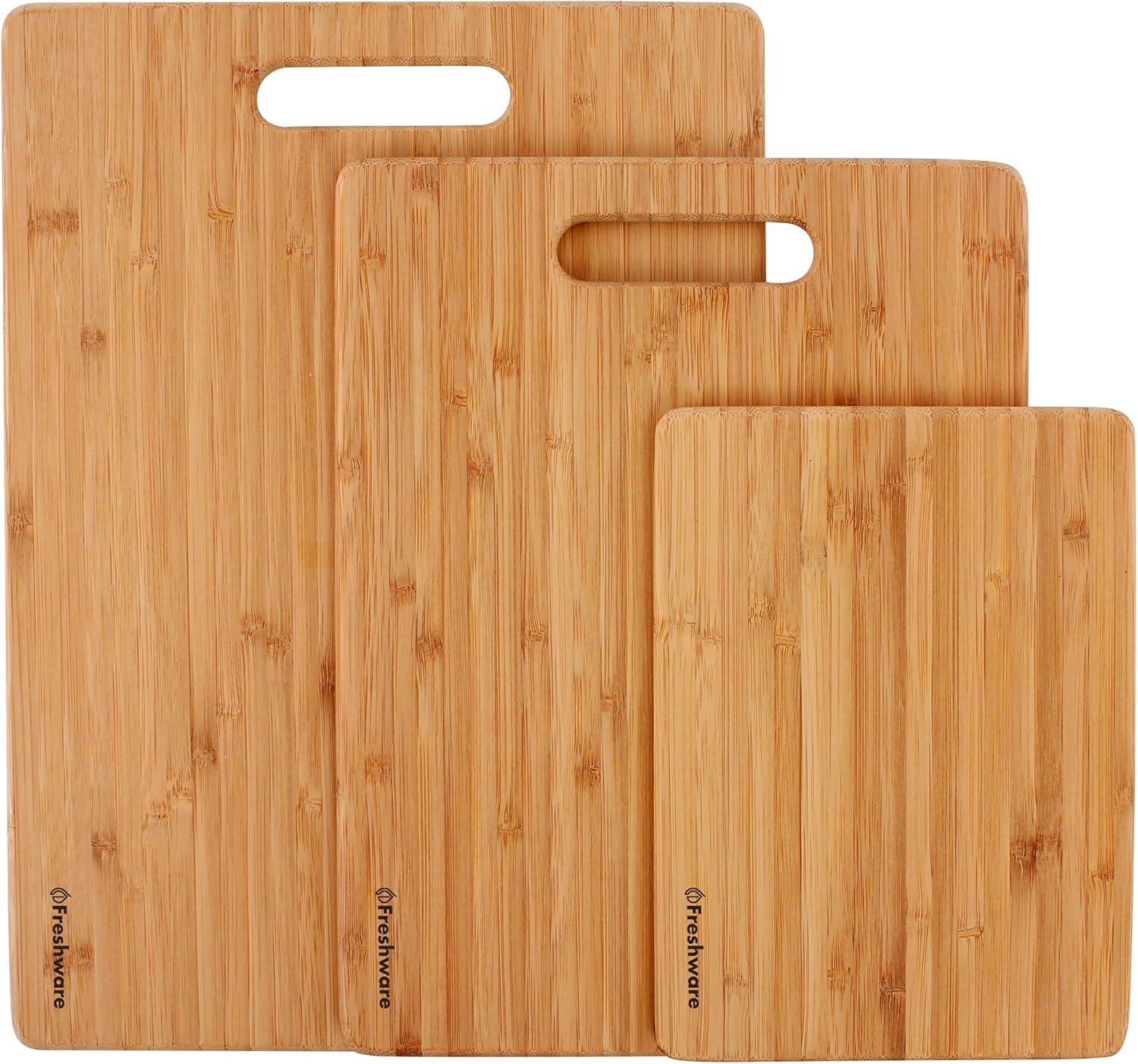 imageBamboo Cutting Boards for Kitchen with Juice Groove ExtraLarge Wood Cutting Board for Chopping Meat Vegetables Fruits Cheese Knife Friendly Serving Tray with Handles 18 x 125 InchSet of 3