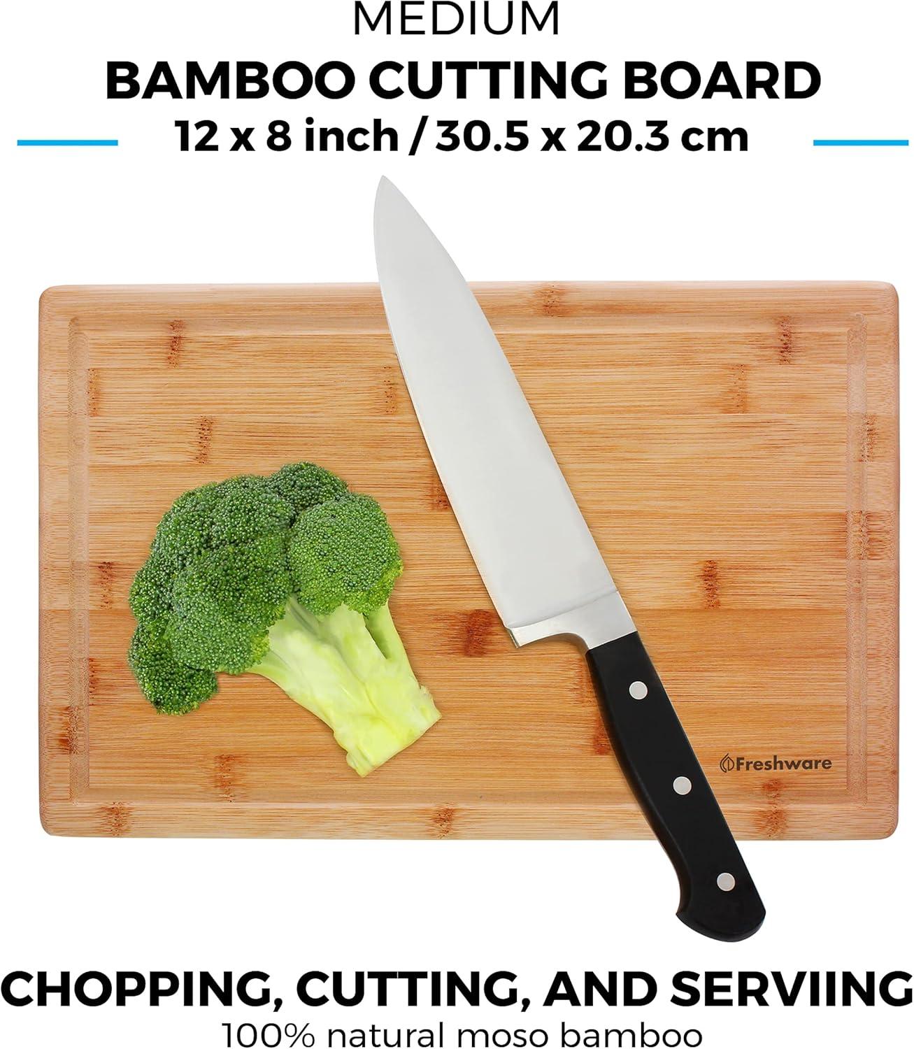 imageBamboo Cutting Boards for Kitchen with Juice Groove Set of 2 Wood Cutting Board for Chopping Meat Vegetables Fruits Cheese Knife Friendly Serving Tray with Handles