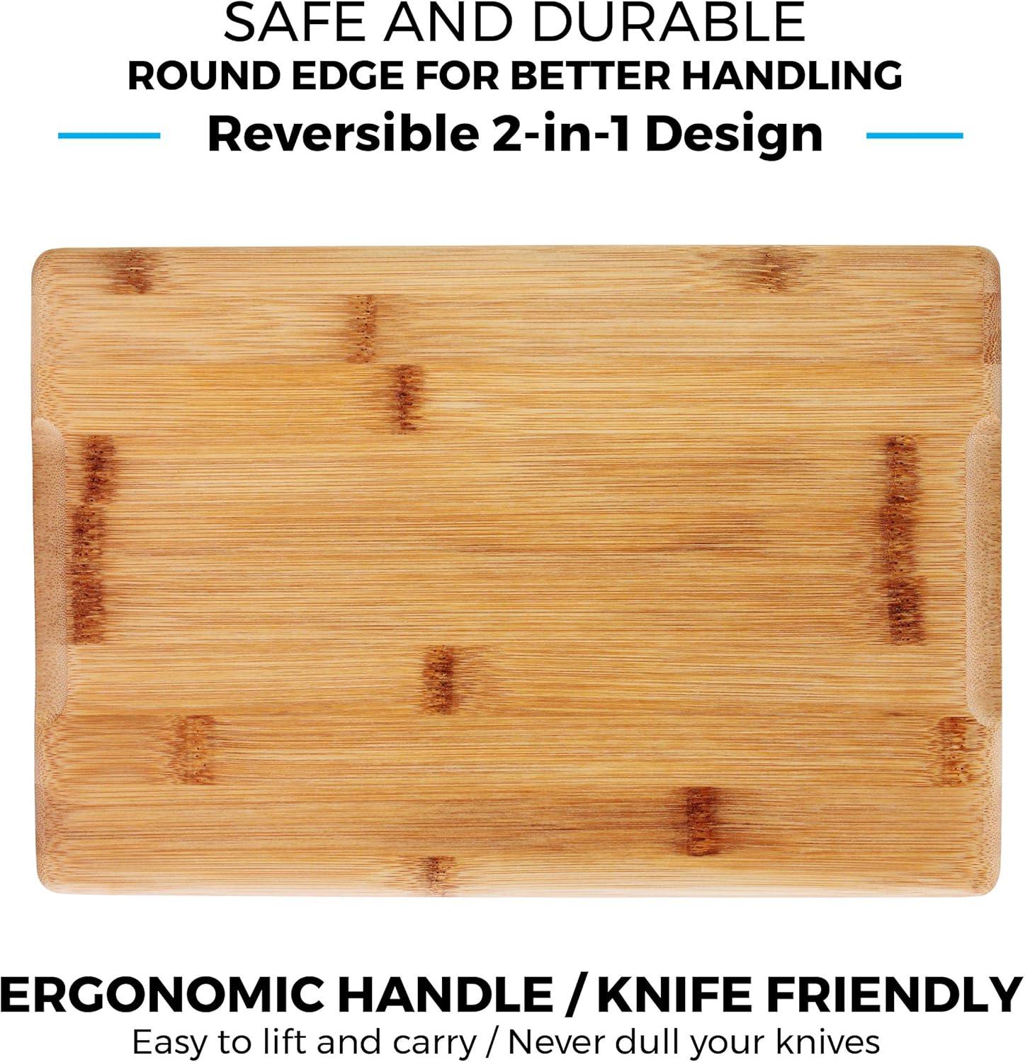 imageBamboo Cutting Boards for Kitchen with Juice Groove Set of 2 Wood Cutting Board for Chopping Meat Vegetables Fruits Cheese Knife Friendly Serving Tray with Handles