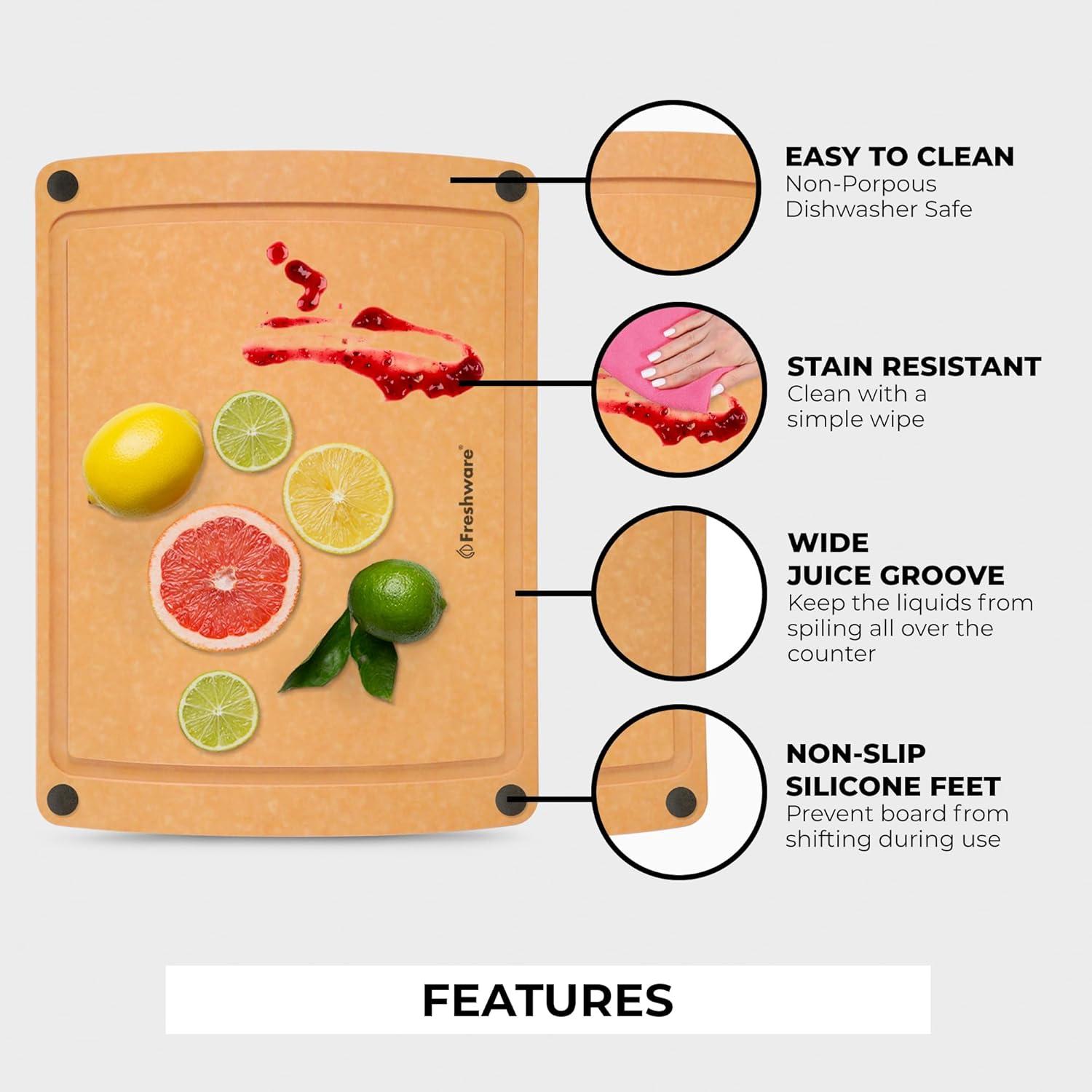 imageCutting Board for Kitchen Wood Cutting Board with Juice Grooves Dishwasher Safe NonPorous BPA Free Medium Cutting Boards 15 x 1125inch Natural SlateSet of 2 Groove