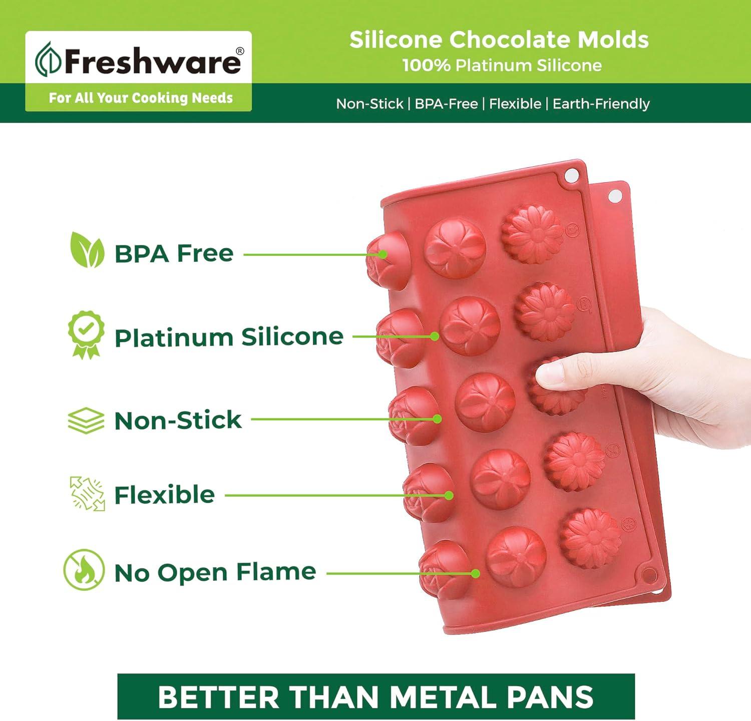 imageFreshware 12Cavity Petite Silicone Mold for Soap Bread Loaf Muffin Brownie Cornbread Cheesecake Pudding and MoreFlower 30 Cup 2Pack