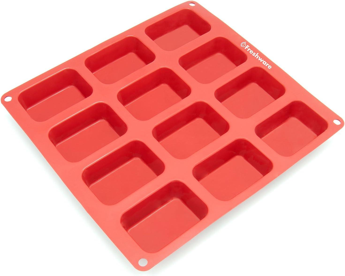 imageFreshware 12Cavity Petite Silicone Mold for Soap Bread Loaf Muffin Brownie Cornbread Cheesecake Pudding and MorePetite Loaf 12Cup