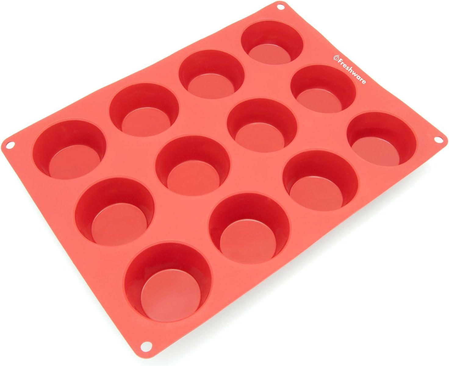 imageFreshware 20Cavity Mini Silicone Mold for Homemade Tart Quiche Pastry Cake Pie Pudding Jello and MoreRed