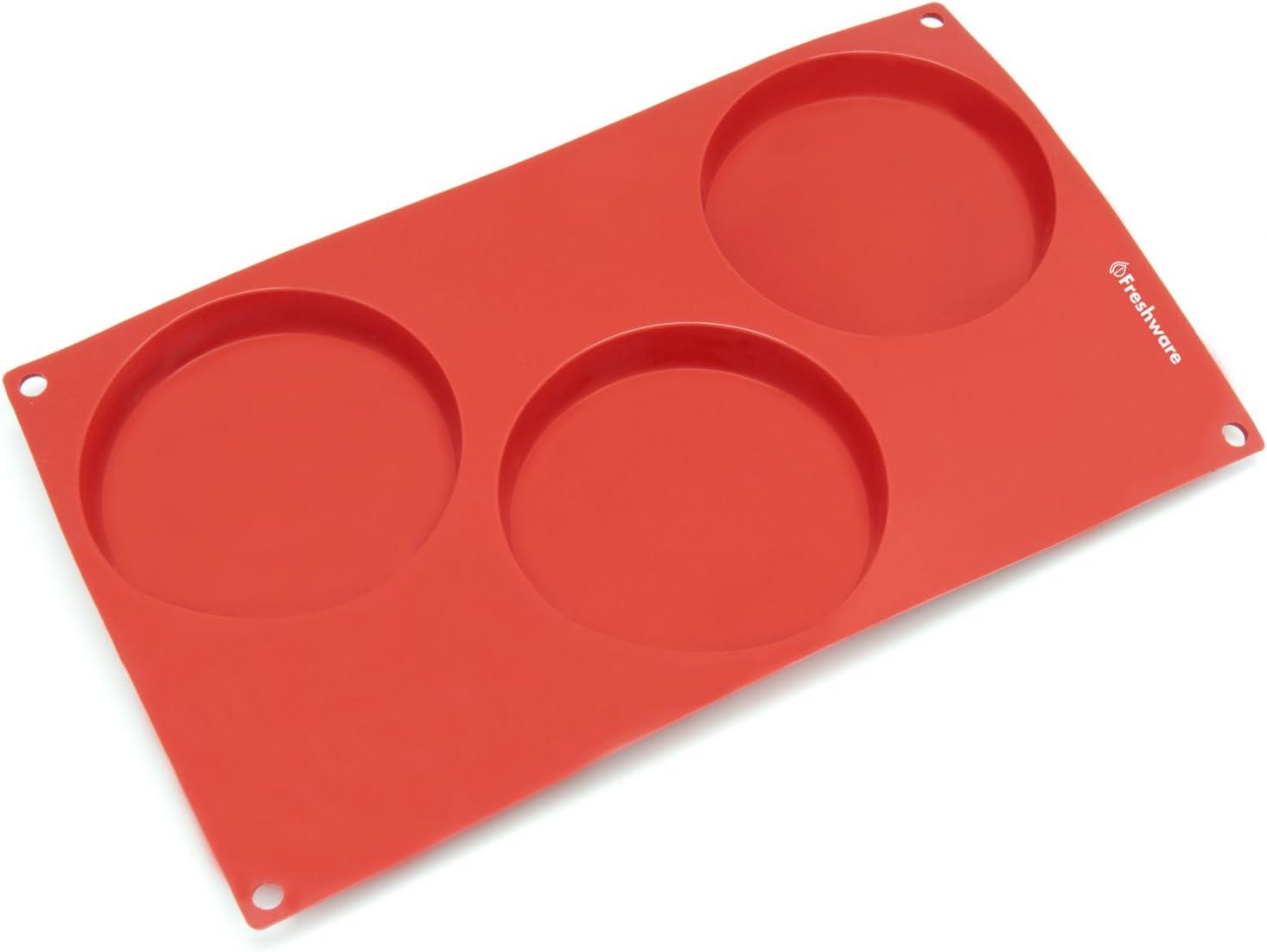 imageFreshware 3Cavity Silicone Disc Cake Pie Custard Tart and Resin Coaster MoldMedium