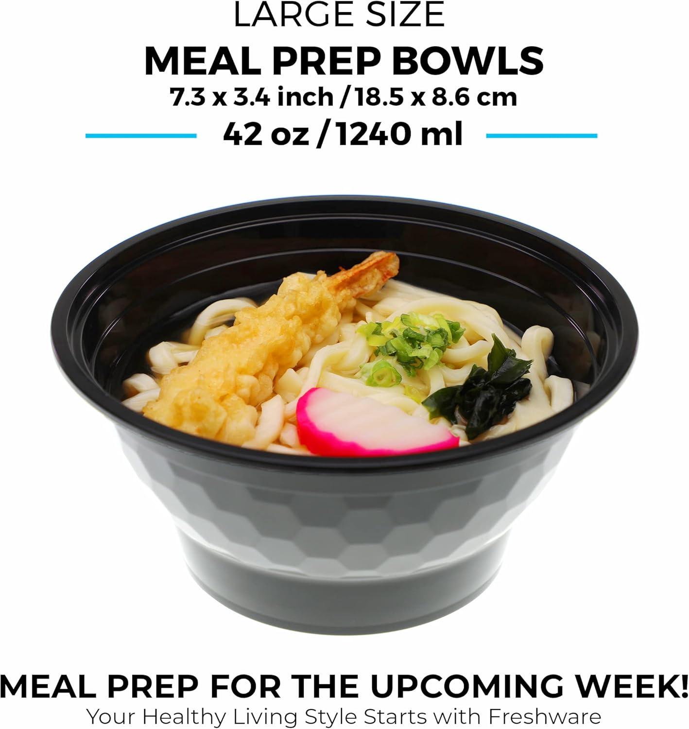 imageFreshware Meal Prep Containers 10 Pack Bento Box Food Storage Containers Plastic Bowls with Lids for Soup and Salad BPA Free Stackable Lunch Boxes MicrowaveDishwasherFreezer Safe 42 oz