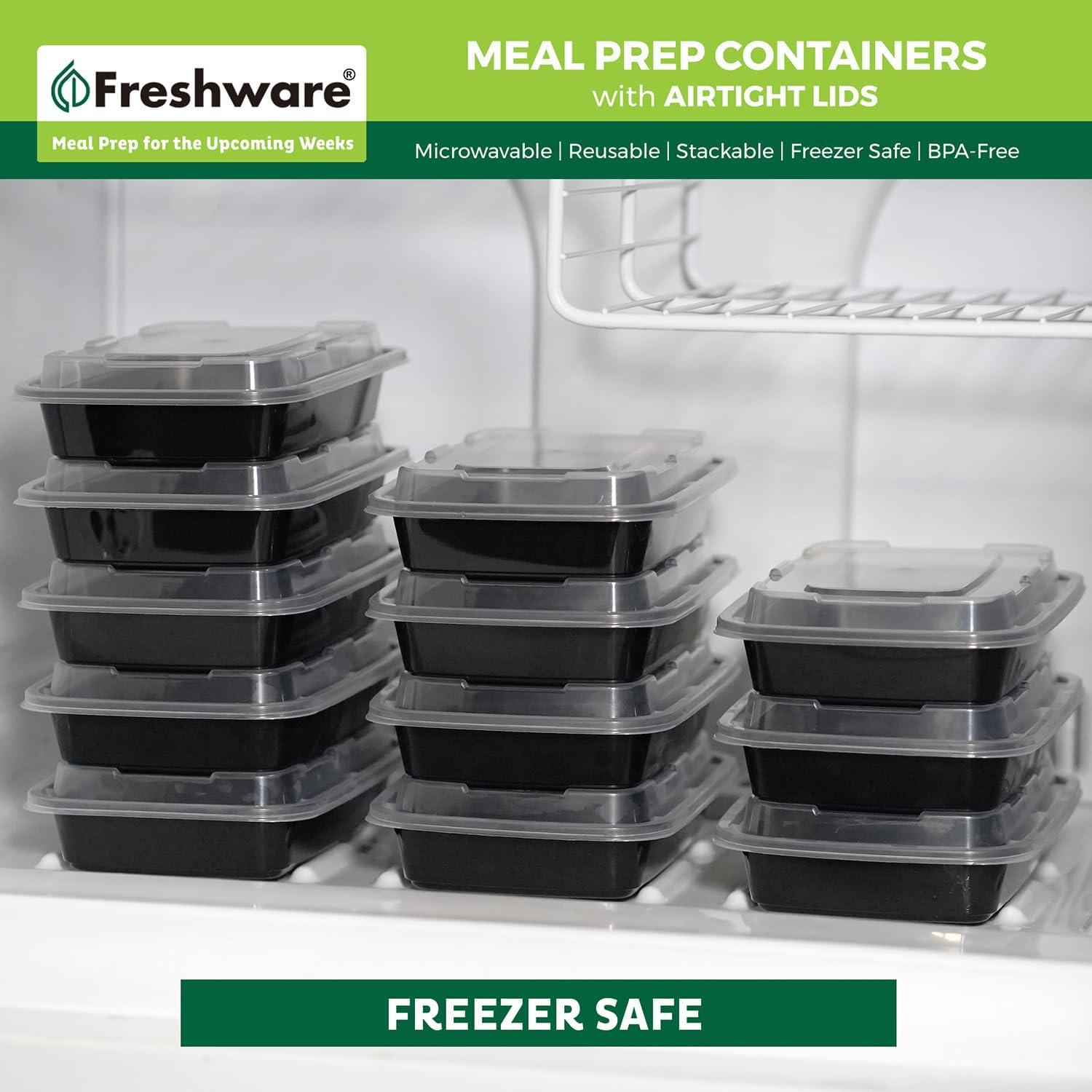 imageFreshware Meal Prep Containers 150 Pack 1 Compartment with Lids Food Storage Containers Bento Box BPA Free Stackable MicrowaveDishwasherFreezer Safe 24 oz1COMP24OZ