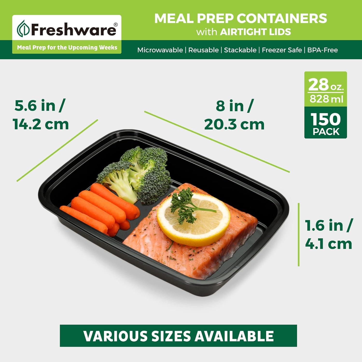 imageFreshware Meal Prep Containers 150 Pack 1 Compartment with Lids Food Storage Containers Bento Box BPA Free Stackable MicrowaveDishwasherFreezer Safe 24 oz1COMP28OZ