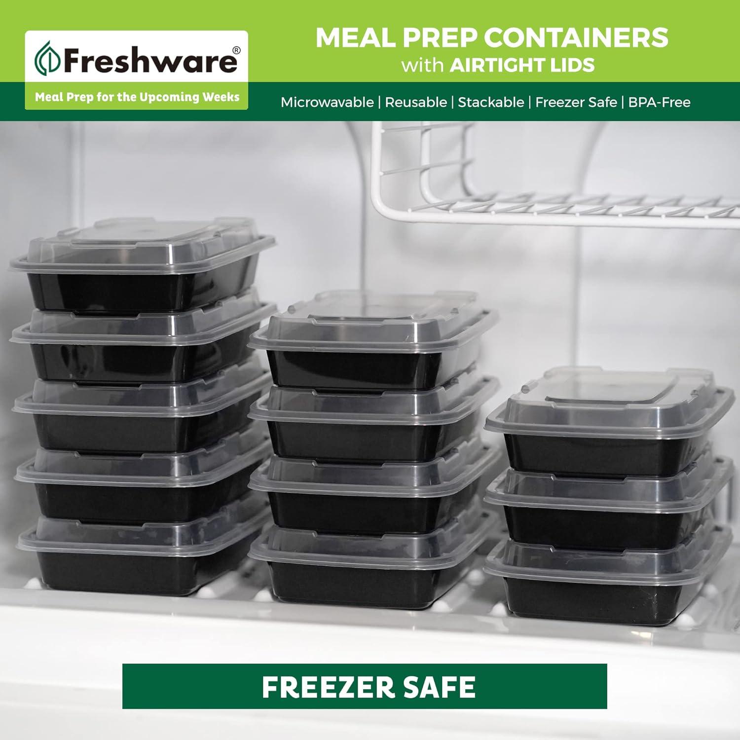 imageFreshware Meal Prep Containers 150 Pack 1 Compartment with Lids Food Storage Containers Bento Box BPA Free Stackable MicrowaveDishwasherFreezer Safe 24 oz1COMP28OZ